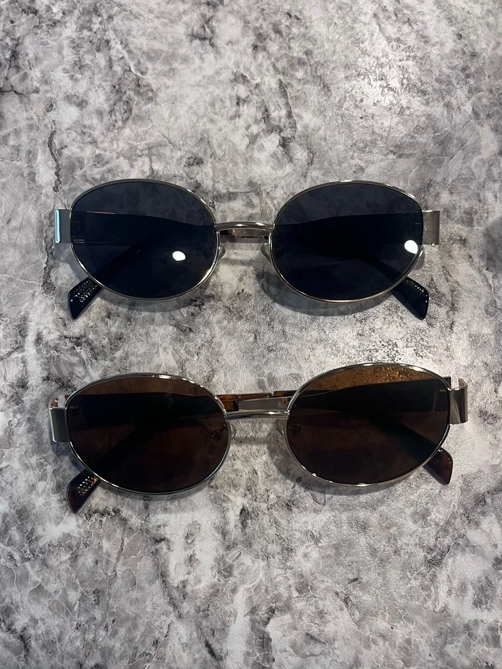 Gold Frame Black Lens Oval Sunglasses - Women